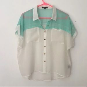 Teal white blouse